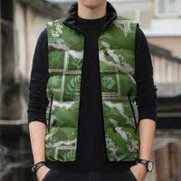 Hawaii Japanese Culture Sage Green Sleeveless Puffer Jacket Spring Cranes Aloha Pattern LT01 - Polynesian Pride