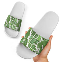 Hawaii Japanese Culture Sage Green Slide Sandals Spring Cranes Aloha Pattern LT01 - Polynesian Pride