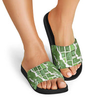 Hawaii Japanese Culture Sage Green Slide Sandals Spring Cranes Aloha Pattern LT01 - Polynesian Pride