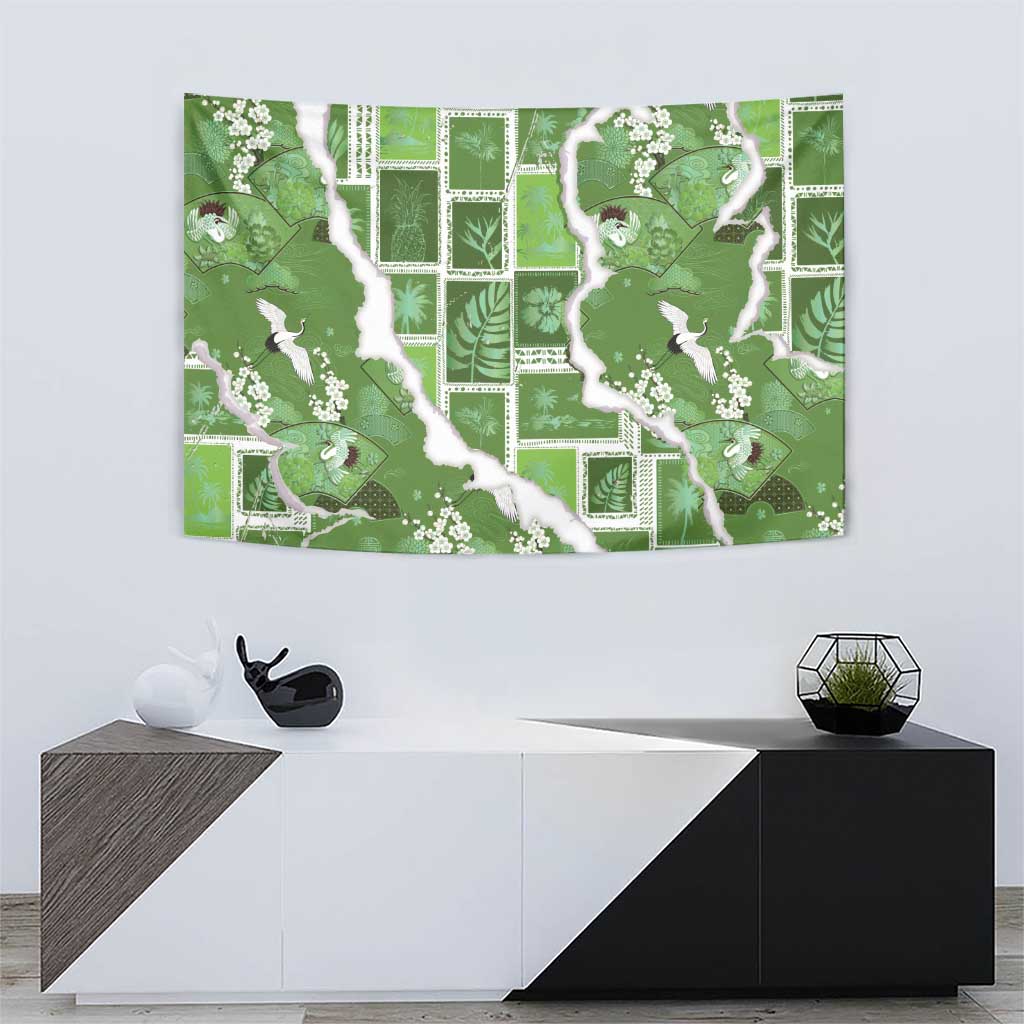 Hawaii Japanese Culture Sage Green Tapestry Spring Cranes Aloha Pattern LT01 - Polynesian Pride
