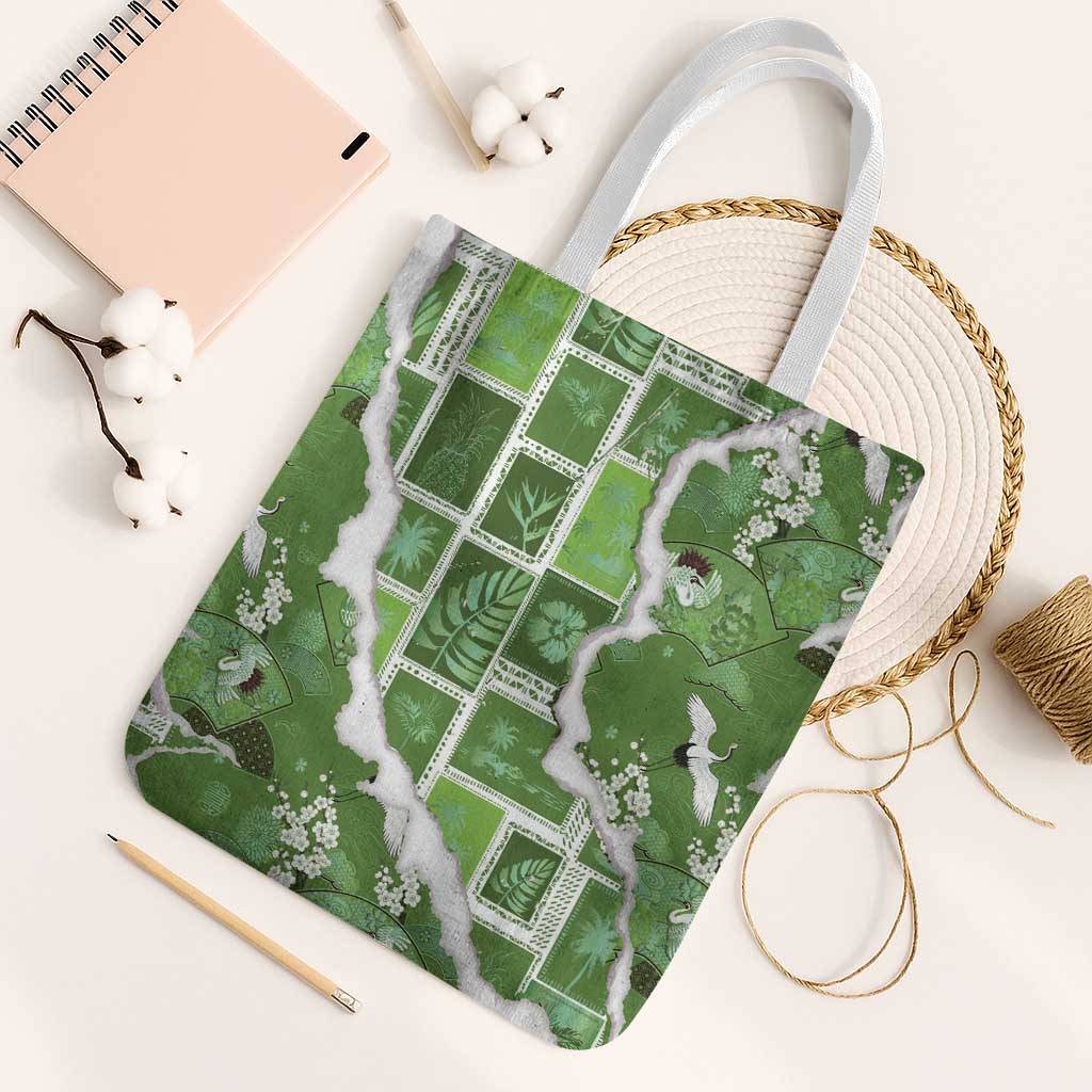 Hawaii Japanese Culture Sage Green Tote Bag Spring Cranes Aloha Pattern LT01 White Strap One Size Sage - Polynesian Pride