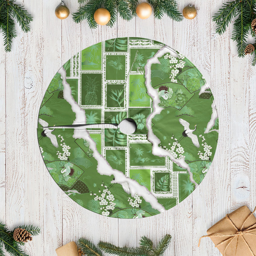 Hawaii Japanese Culture Sage Green Tree Skirt Spring Cranes Aloha Pattern LT01 Casual Sage - Polynesian Pride