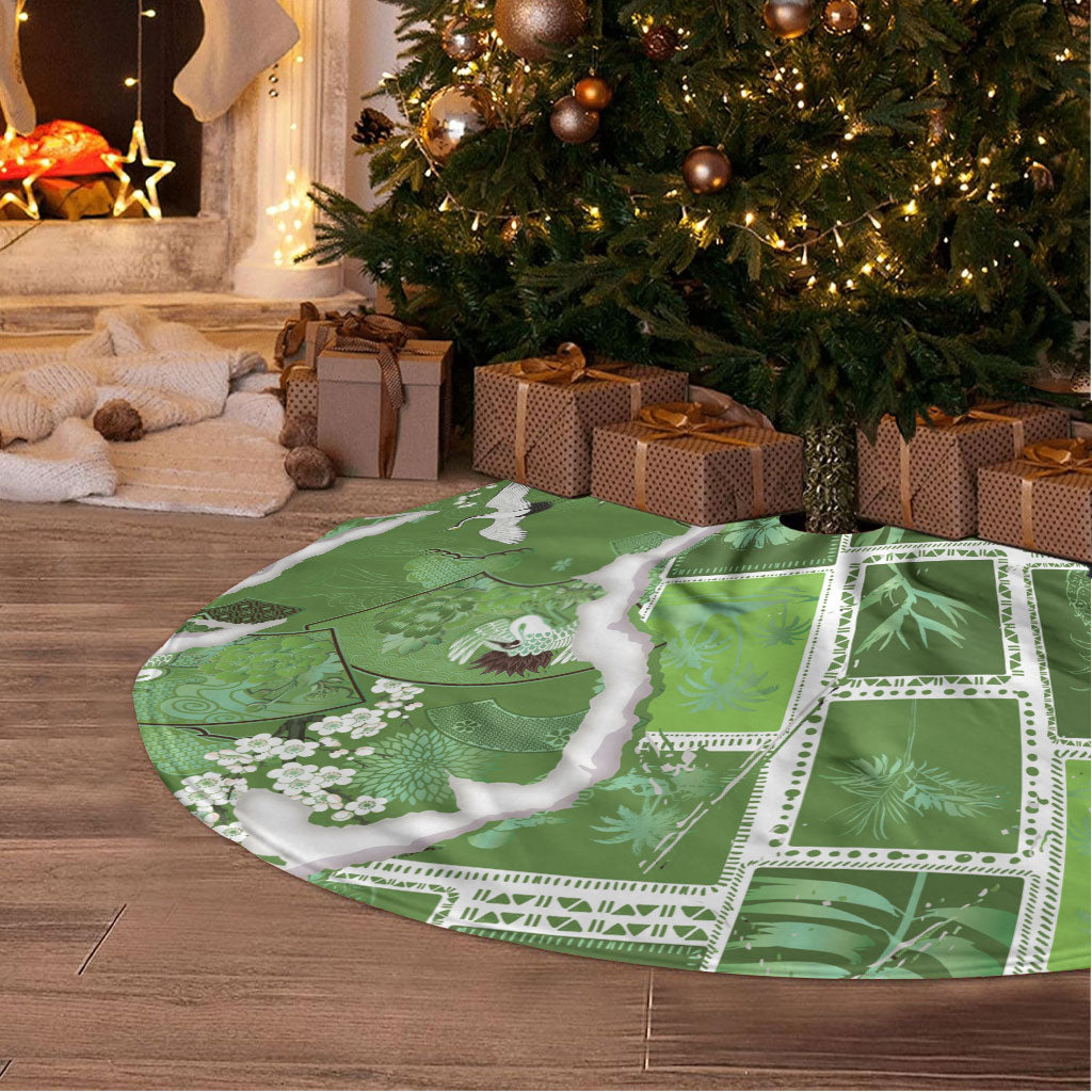 Hawaii Japanese Culture Sage Green Tree Skirt Spring Cranes Aloha Pattern LT01 - Polynesian Pride