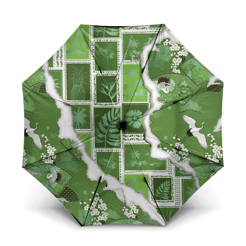 Hawaii Japanese Culture Sage Green Umbrella Spring Cranes Aloha Pattern LT01 One Size Folded 11.42 inch Opened Diameter 37.4 inch Sage - Polynesian Pride
