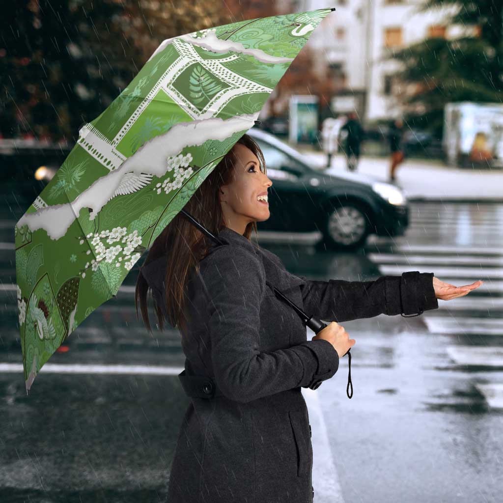 Hawaii Japanese Culture Sage Green Umbrella Spring Cranes Aloha Pattern LT01 - Polynesian Pride