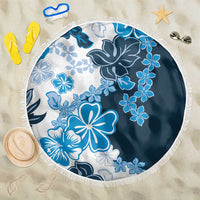 Blue Hibiscus Plumeria Floral Beach Blanket LT01 One Size 150cm Blue - Polynesian Pride