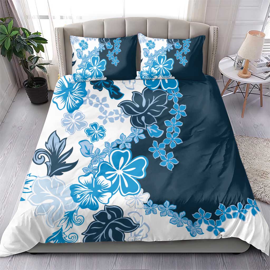 Blue Hibiscus Plumeria Floral Bedding Set LT01 - Polynesian Pride
