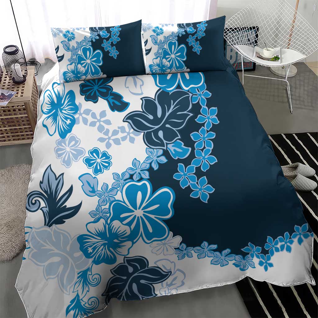 Blue Hibiscus Plumeria Floral Bedding Set LT01 - Polynesian Pride