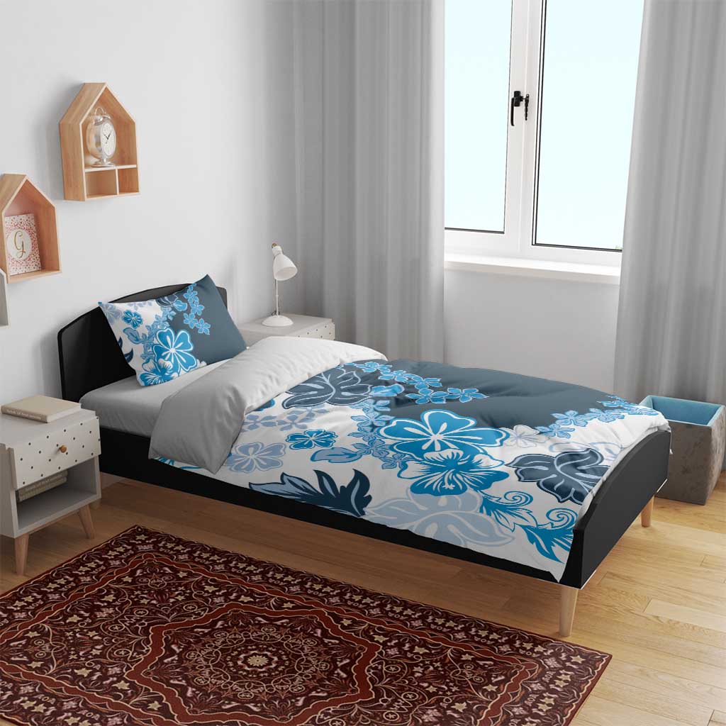 Blue Hibiscus Plumeria Floral Bedding Set LT01 - Polynesian Pride