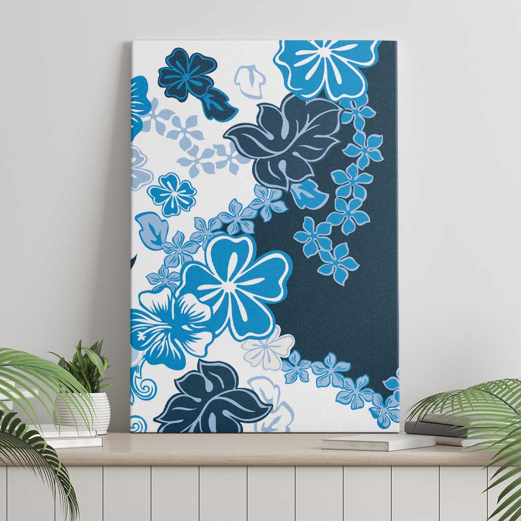 Blue Hibiscus Plumeria Floral Canvas Wall Art LT01 - Polynesian Pride