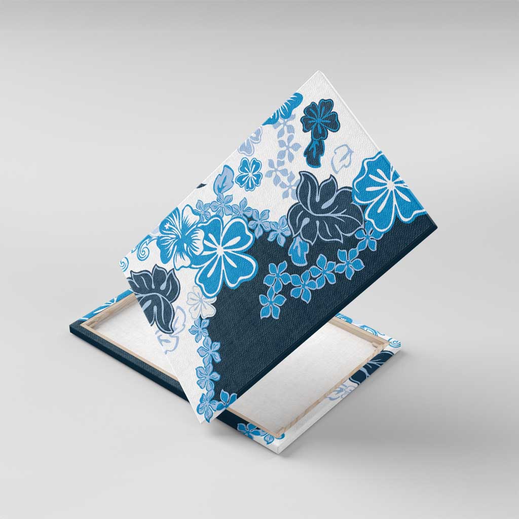 Blue Hibiscus Plumeria Floral Canvas Wall Art LT01 With Frame Blue - Polynesian Pride