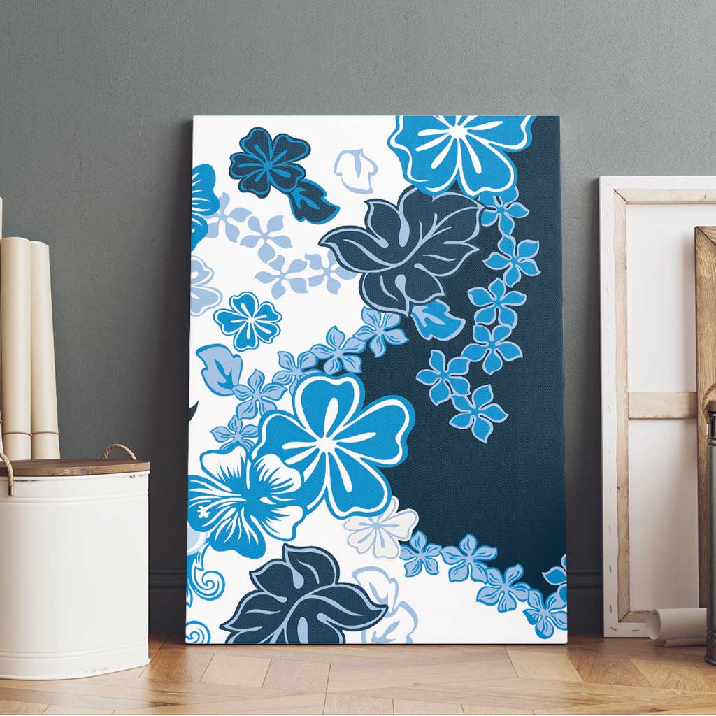 Blue Hibiscus Plumeria Floral Canvas Wall Art LT01 - Polynesian Pride
