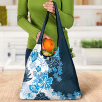 Blue Hibiscus Plumeria Floral Grocery Bag LT01 - Polynesian Pride