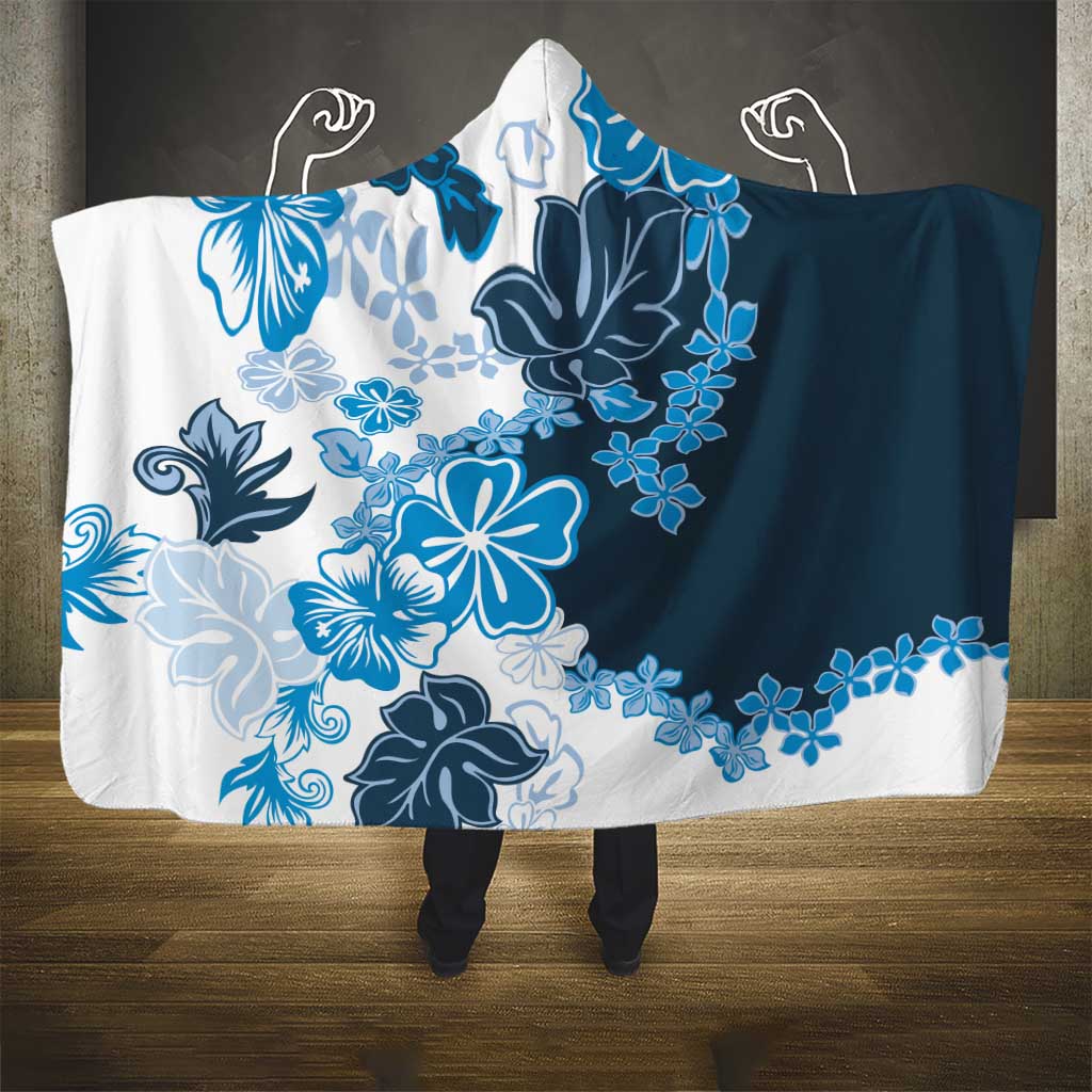 Blue Hibiscus Plumeria Floral Hooded Blanket LT01 - Polynesian Pride