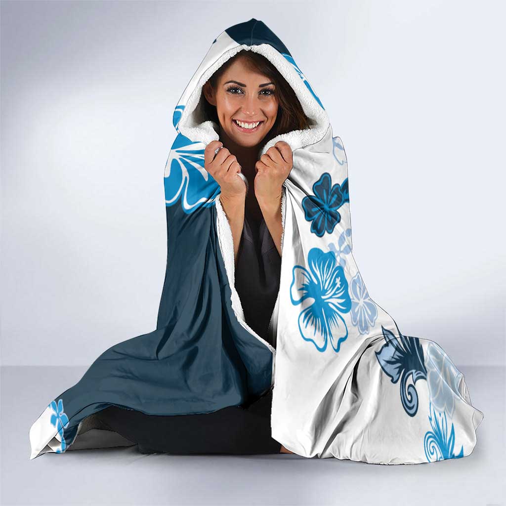 Blue Hibiscus Plumeria Floral Hooded Blanket LT01 - Polynesian Pride