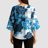 Blue Hibiscus Plumeria Floral Kimono Sleeve Blouse LT01 - Polynesian Pride