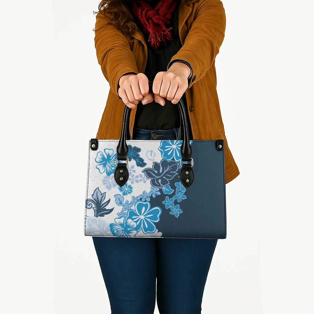 Blue Hibiscus Plumeria Floral Leather Bag LT01 Blue - Polynesian Pride