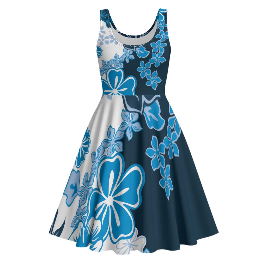 Blue Hibiscus Plumeria Floral Midi Dress LT01 Blue - Polynesian Pride