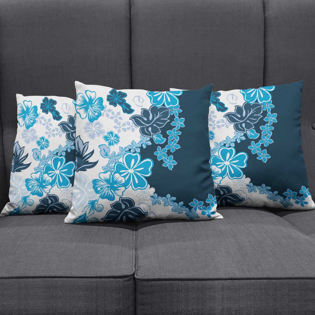 Blue Hibiscus Plumeria Floral Pillow Cover LT01 - Polynesian Pride