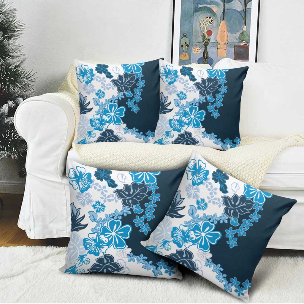 Blue Hibiscus Plumeria Floral Pillow Cover LT01 - Polynesian Pride