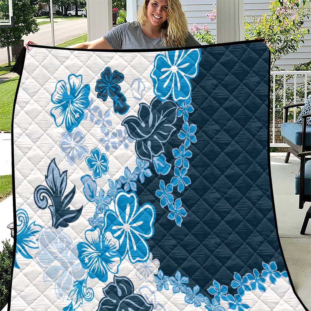 Blue Hibiscus Plumeria Floral Quilt LT01 Blue - Polynesian Pride