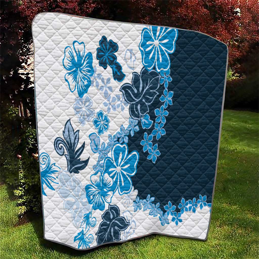 Blue Hibiscus Plumeria Floral Quilt LT01 - Polynesian Pride