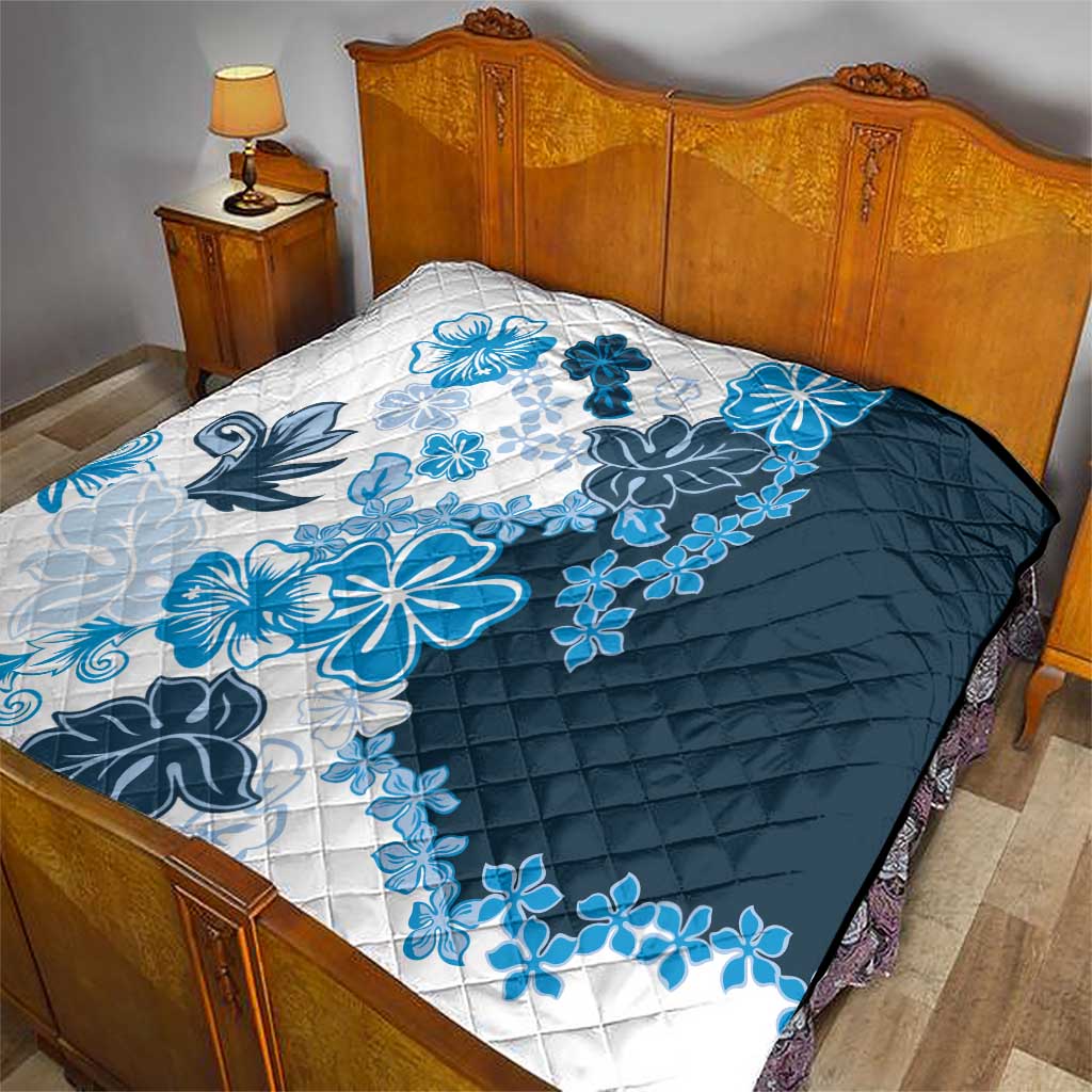 Blue Hibiscus Plumeria Floral Quilt LT01 - Polynesian Pride