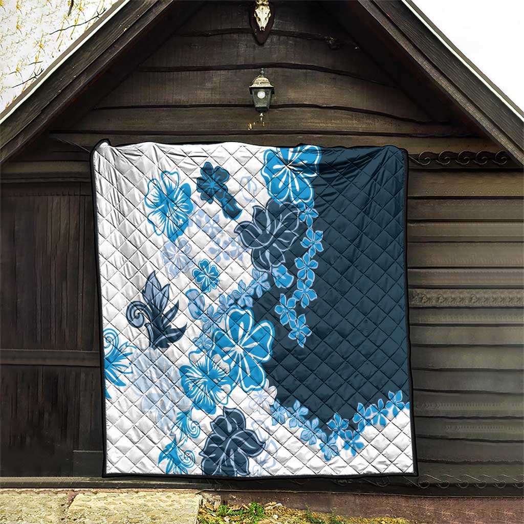Blue Hibiscus Plumeria Floral Quilt LT01 - Polynesian Pride