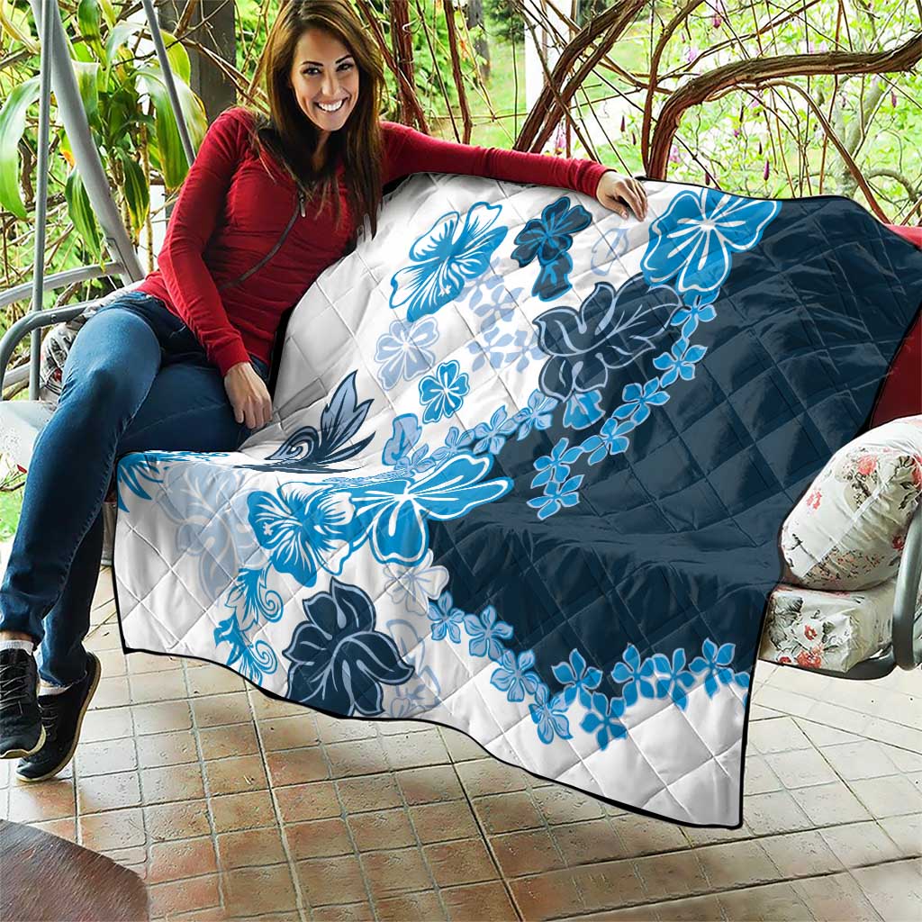 Blue Hibiscus Plumeria Floral Quilt LT01 - Polynesian Pride