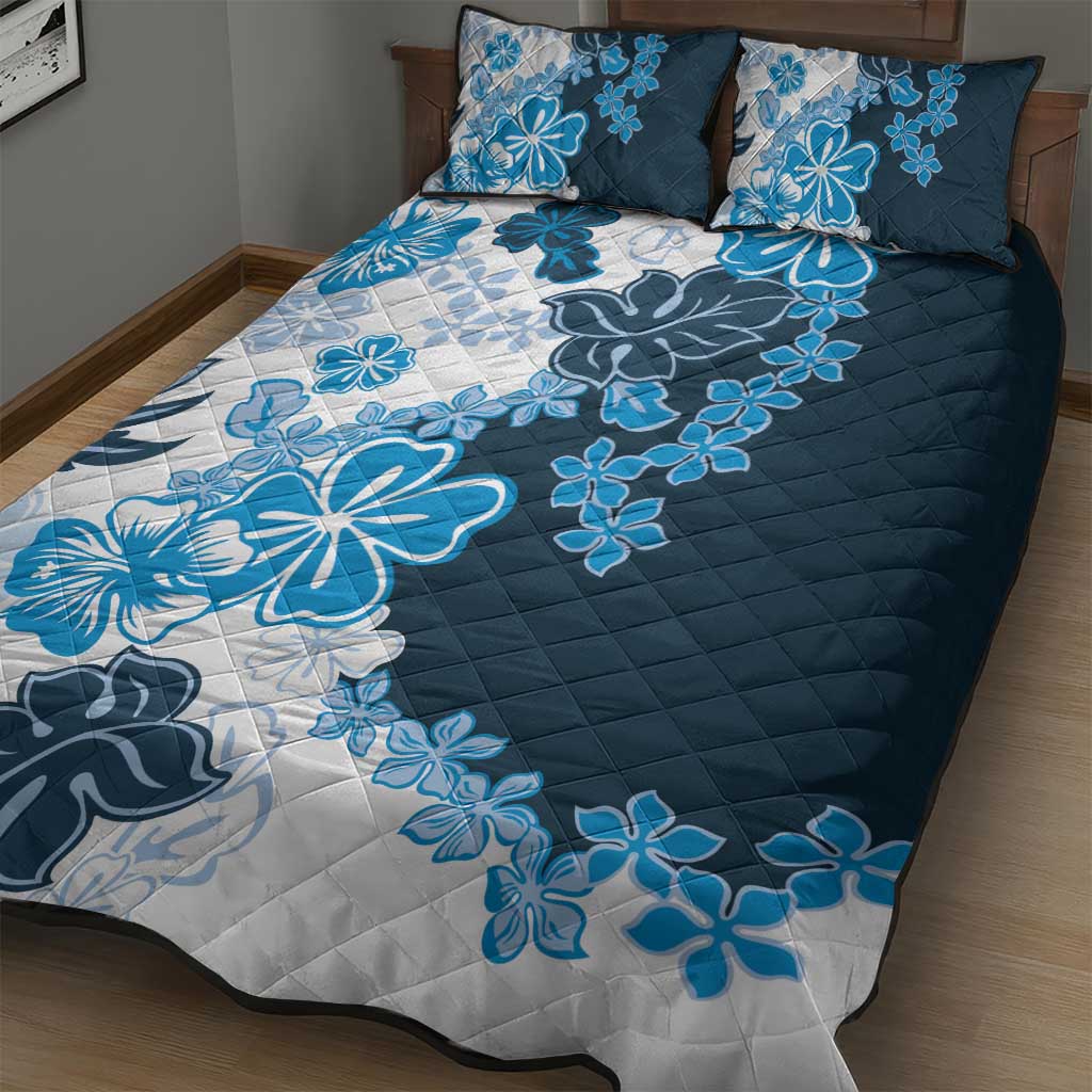 Blue Hibiscus Plumeria Floral Quilt Bed Set LT01 - Polynesian Pride