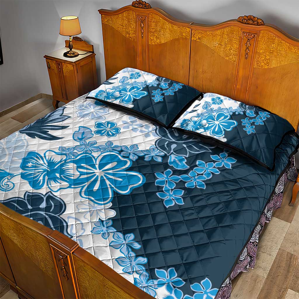 Blue Hibiscus Plumeria Floral Quilt Bed Set LT01 - Polynesian Pride
