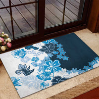 Blue Hibiscus Plumeria Floral Rubber Doormat LT01 - Polynesian Pride
