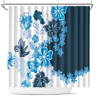 Blue Hibiscus Plumeria Floral Shower Curtain LT01 Blue - Polynesian Pride