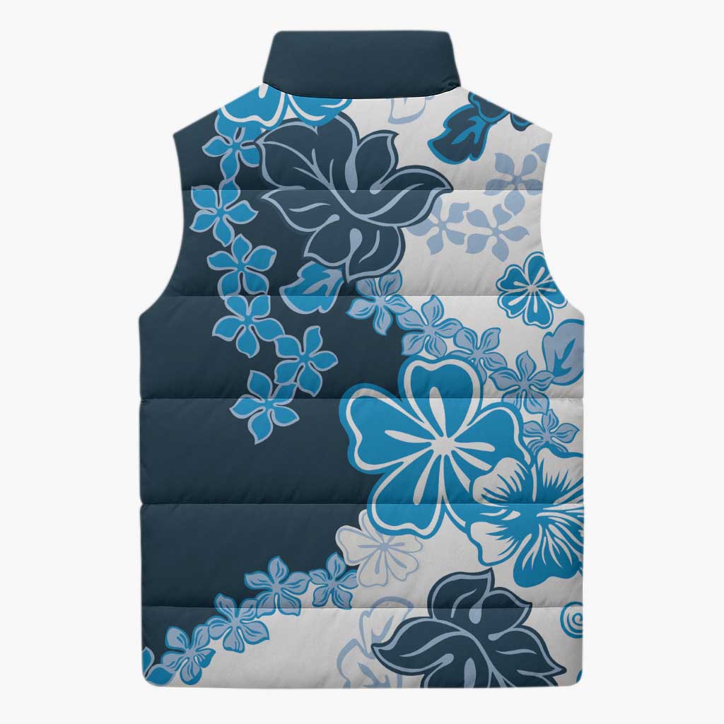 Blue Hibiscus Plumeria Floral Sleeveless Puffer Jacket LT01 - Polynesian Pride