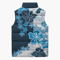 Blue Hibiscus Plumeria Floral Sleeveless Puffer Jacket LT01 - Polynesian Pride