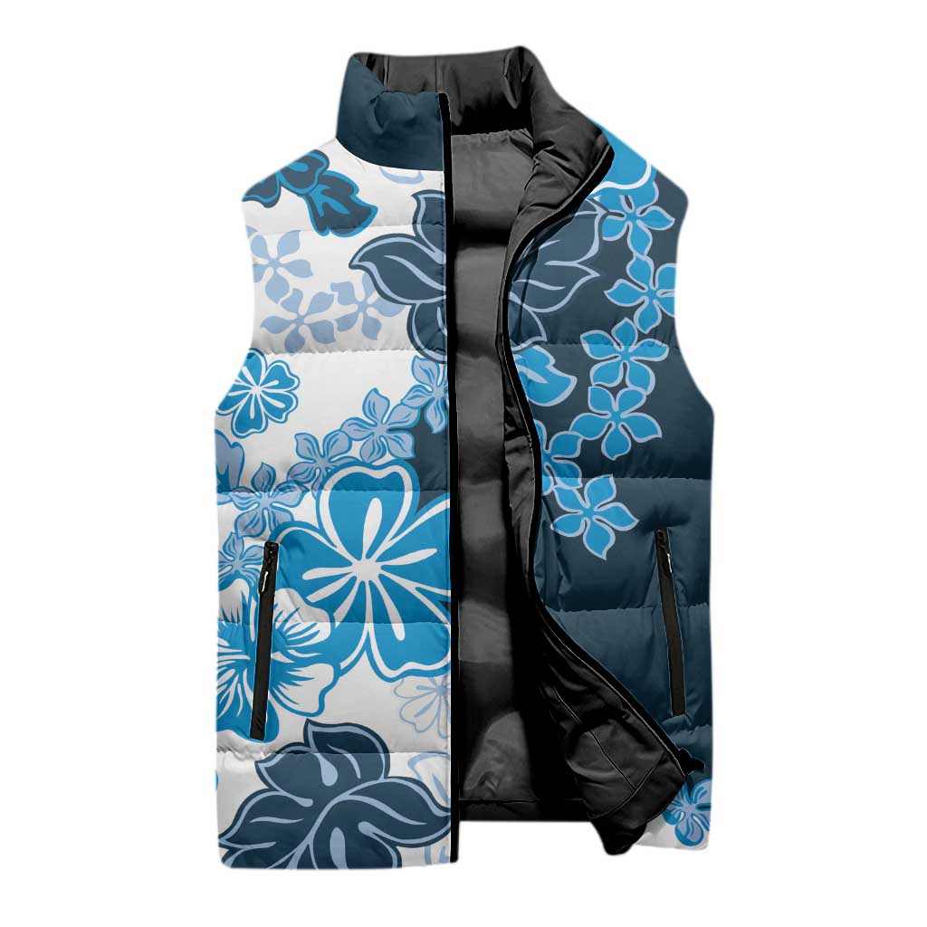 Blue Hibiscus Plumeria Floral Sleeveless Puffer Jacket LT01 - Polynesian Pride