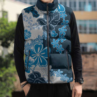 Blue Hibiscus Plumeria Floral Sleeveless Puffer Jacket LT01 - Polynesian Pride