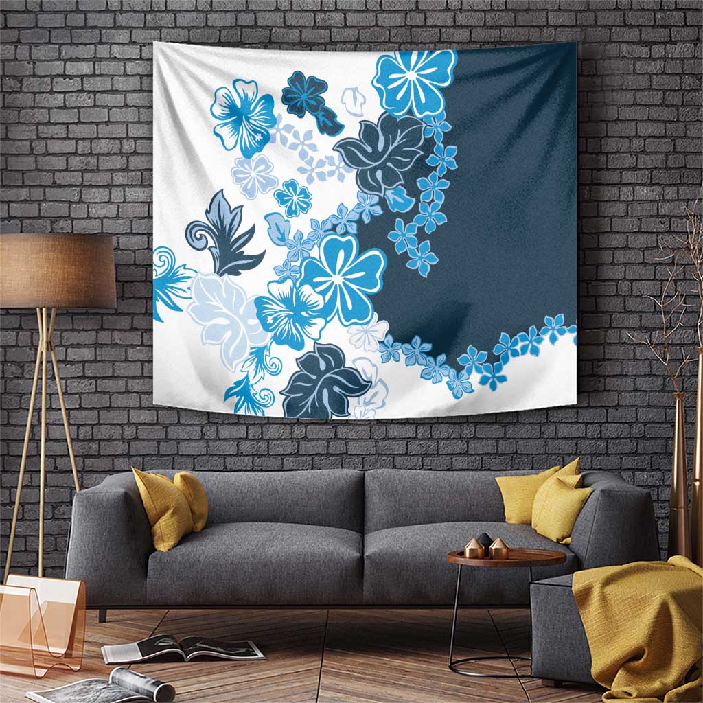 Blue Hibiscus Plumeria Floral Tapestry LT01 Blue - Polynesian Pride