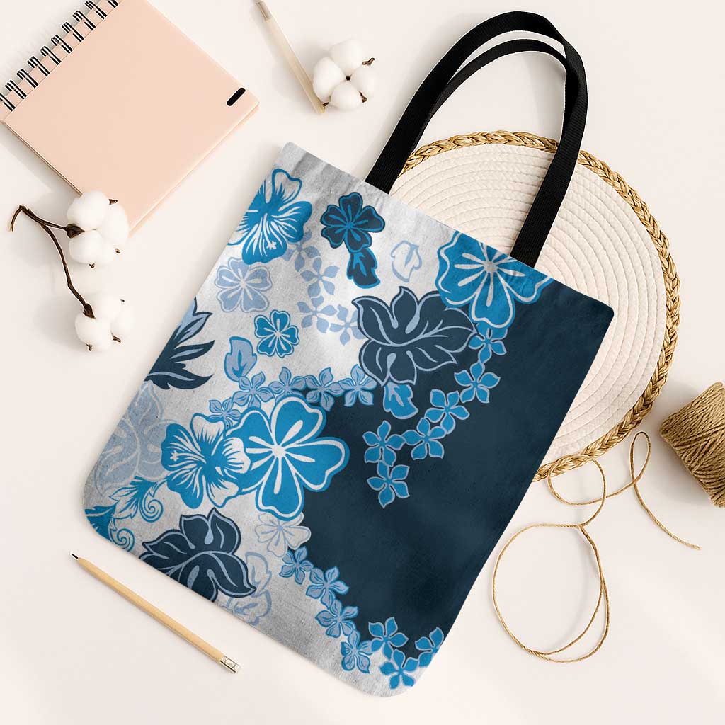 Blue Hibiscus Plumeria Floral Tote Bag LT01 One Size Blue - Polynesian Pride