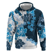 Blue Hibiscus Plumeria Floral Zip Hoodie LT01 Pullover Hoodie Blue - Polynesian Pride