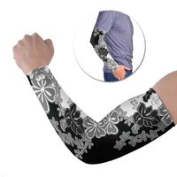 Gray Scale Hibiscus Plumeria Floral Arm Sleeves LT01 Set of 2 Black - Polynesian Pride