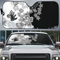 Gray Scale Hibiscus Plumeria Floral Auto Sun Shade LT01 Black - Polynesian Pride