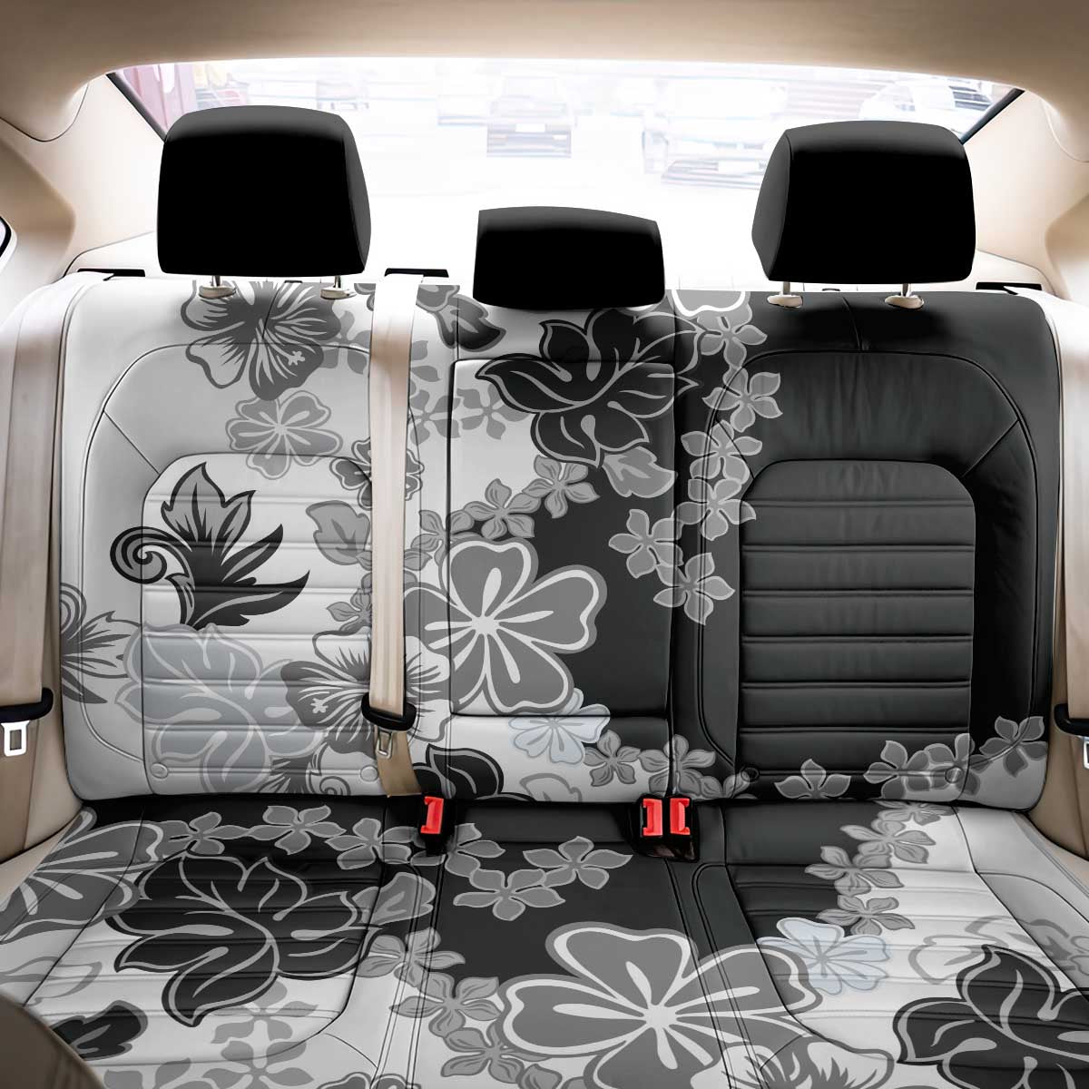 Gray Scale Hibiscus Plumeria Floral Back Car Seat Cover LT01 - Polynesian Pride