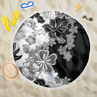 Gray Scale Hibiscus Plumeria Floral Beach Blanket LT01 One Size 150cm Black - Polynesian Pride