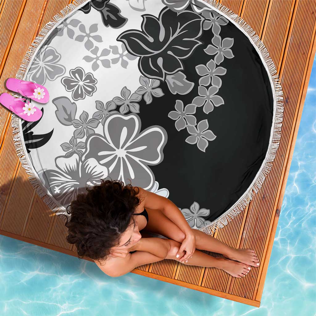 Gray Scale Hibiscus Plumeria Floral Beach Blanket LT01 - Polynesian Pride