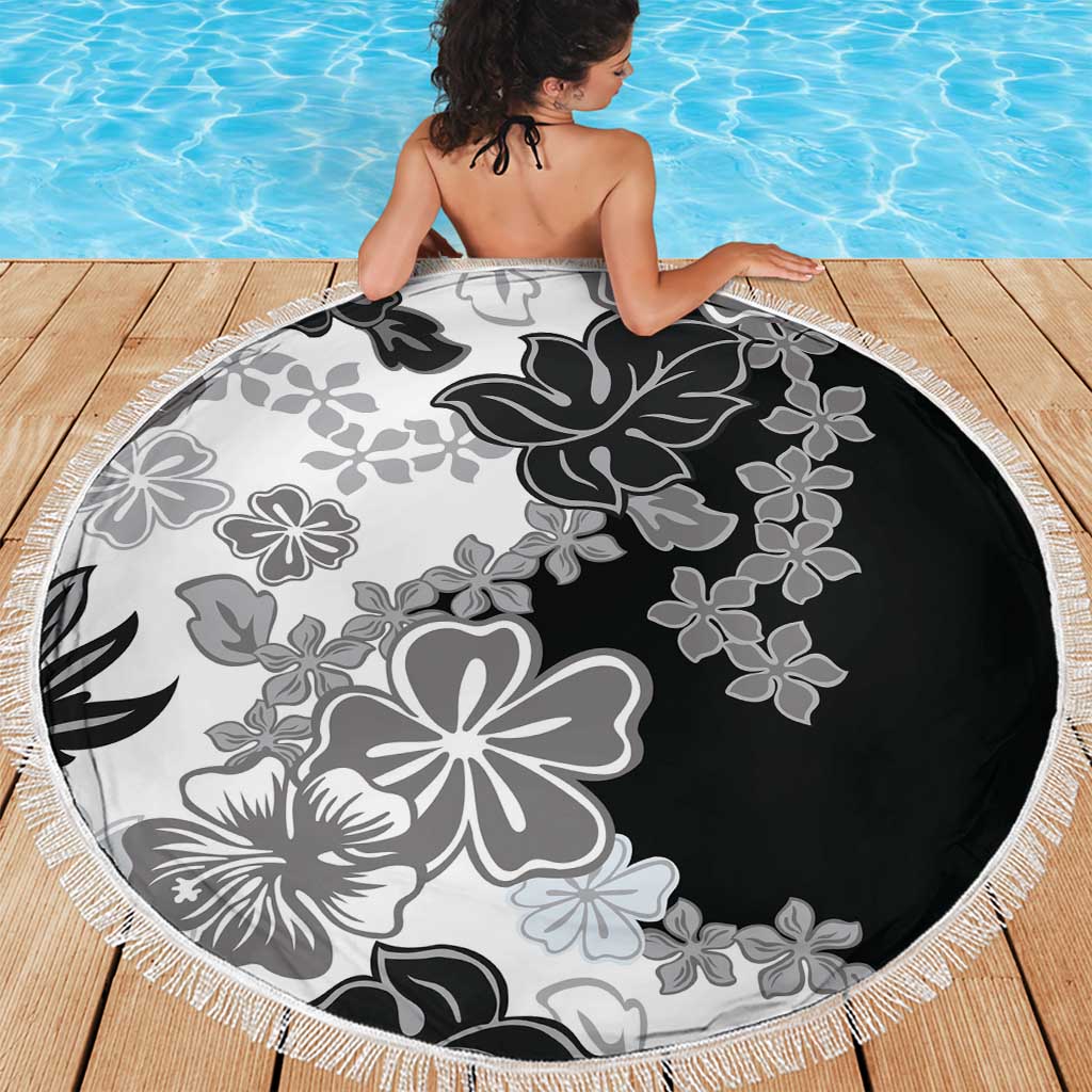 Gray Scale Hibiscus Plumeria Floral Beach Blanket LT01 - Polynesian Pride