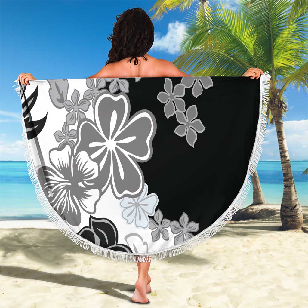 Gray Scale Hibiscus Plumeria Floral Beach Blanket LT01 - Polynesian Pride