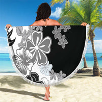 Gray Scale Hibiscus Plumeria Floral Beach Blanket LT01 - Polynesian Pride