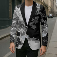 Gray Scale Hibiscus Plumeria Floral Blazer LT01 - Polynesian Pride