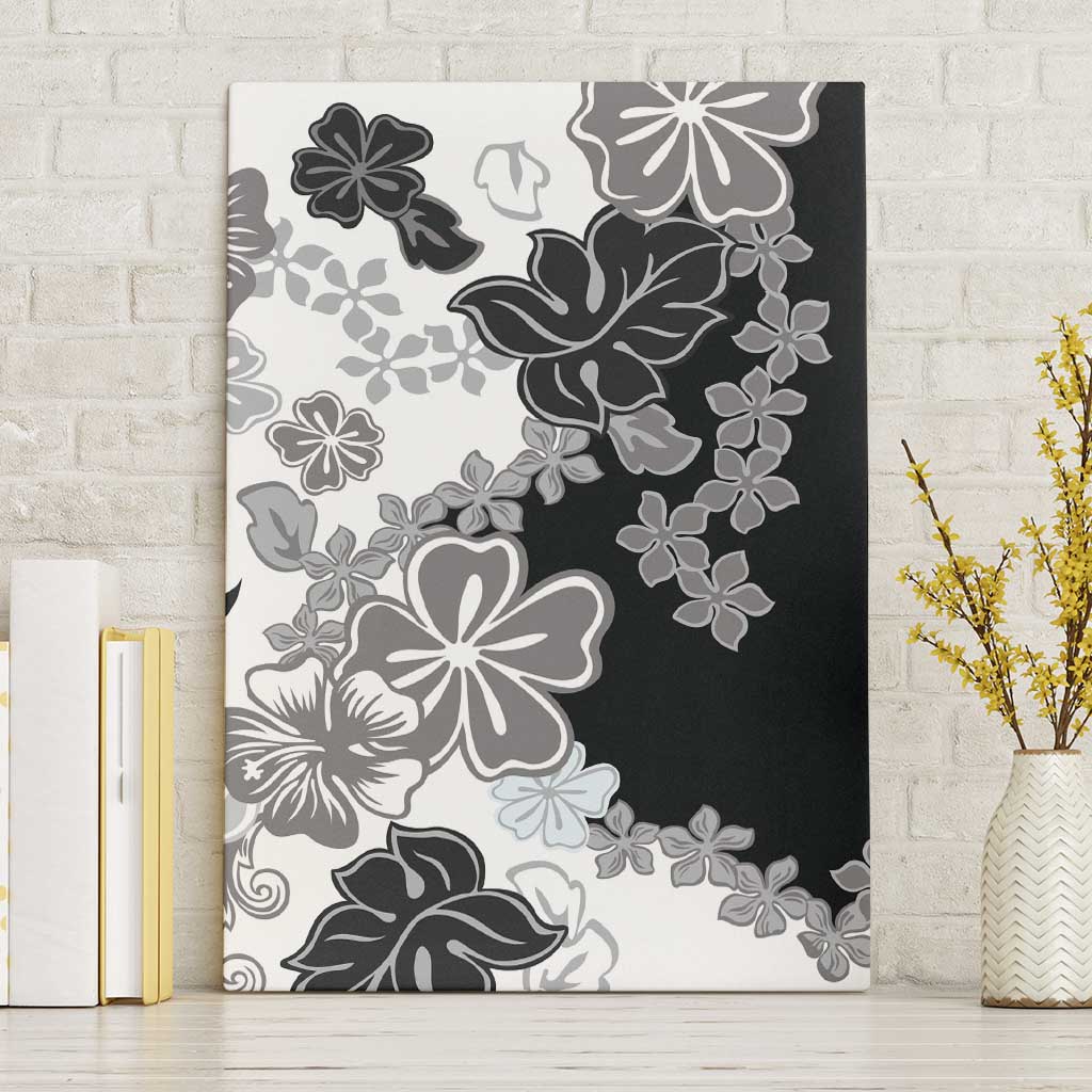 Gray Scale Hibiscus Plumeria Floral Canvas Wall Art LT01 Without Frame Black - Polynesian Pride